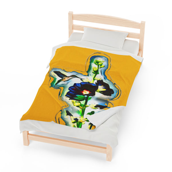 Hummingbird Standing Yellow Velveteen Plush Blanket