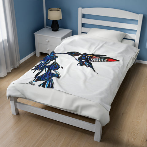 Hummingbird Blue Stick Velveteen Plush Blanket