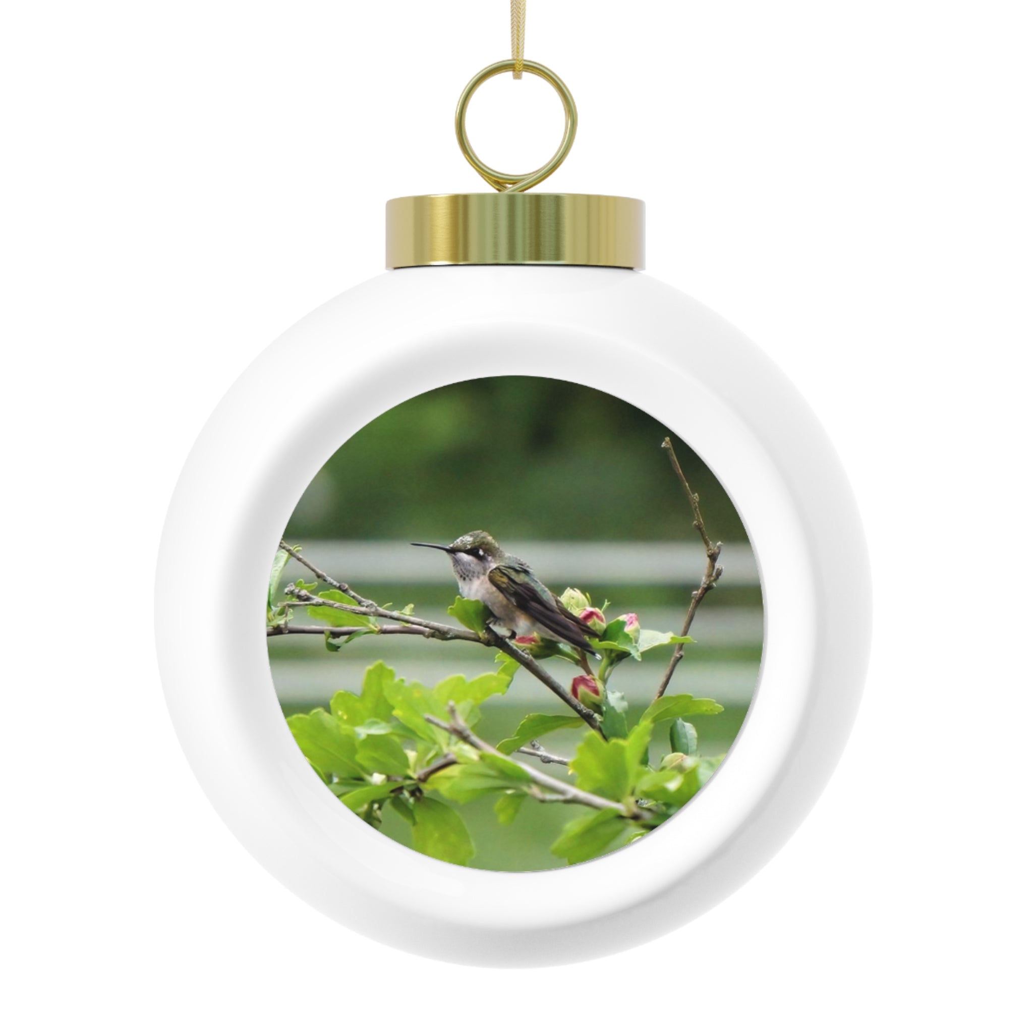 Flower Bud Hummingbird Christmas Ball Ornament