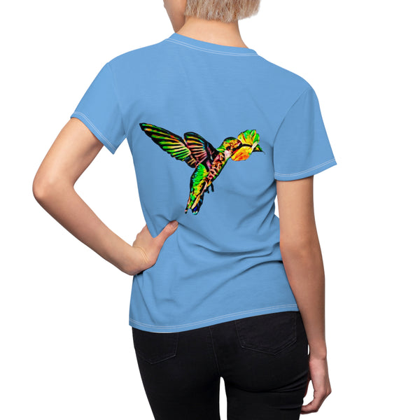 Women's Cut & Sew Hummingbird Emerald Light Blue Tee (AOP 1)