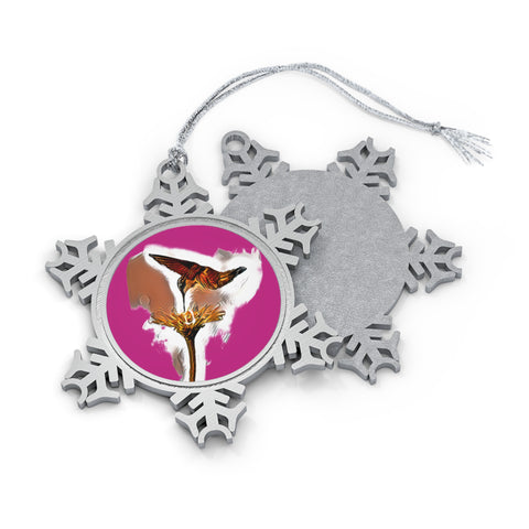 Hummingbird Flame Pewter Neat Pink Snowflake Ornament 1