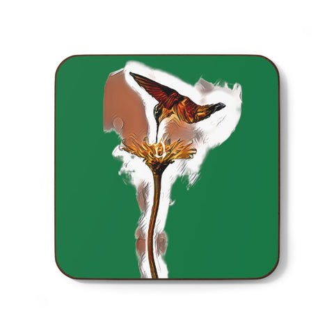 Hummingbird Flame Green Hardboard Back Coaster