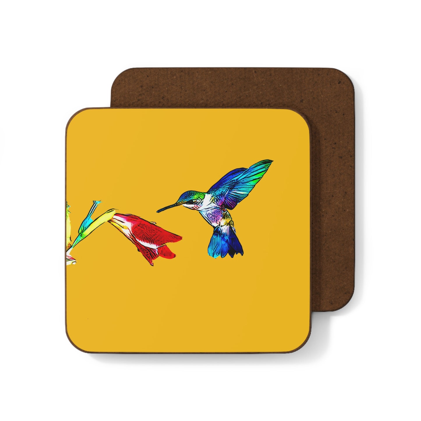 Hummingbird Sweet Yellow Hardboard Back Coaster