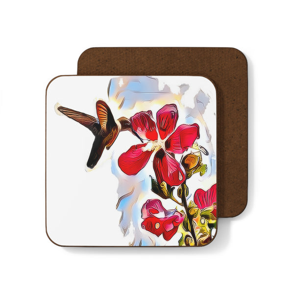 Hummingbird Red Rosa Hardboard Back Coaster