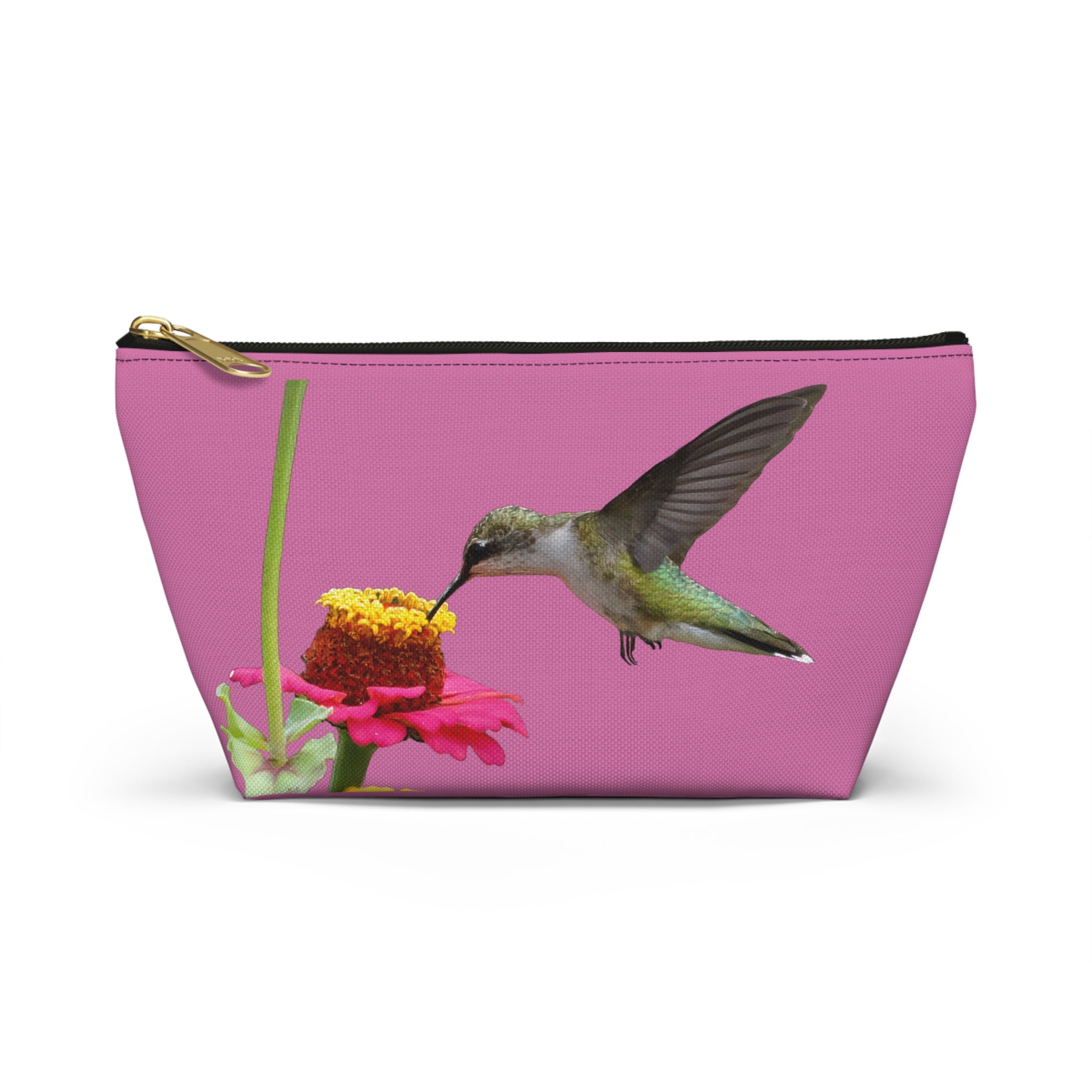 Hummingbird Zinnia Sip Neat Pink Accessory Pouch w T-bottom