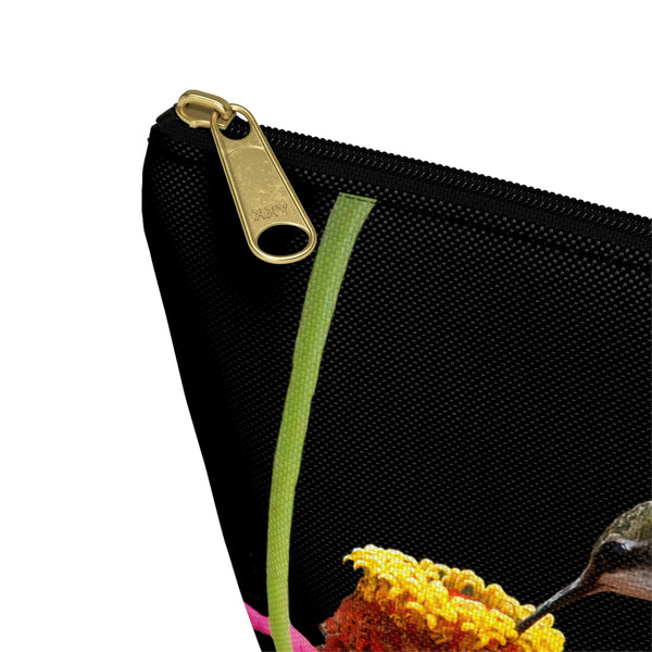 Hummingbird Zinnia Sip Black Accessory Pouch w T-bottom