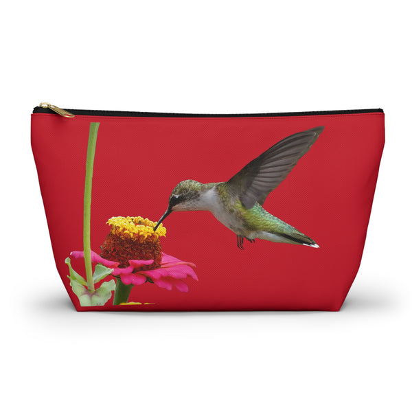 Hummingbird Zinnia Sip Red Accessory Pouch w T-bottom