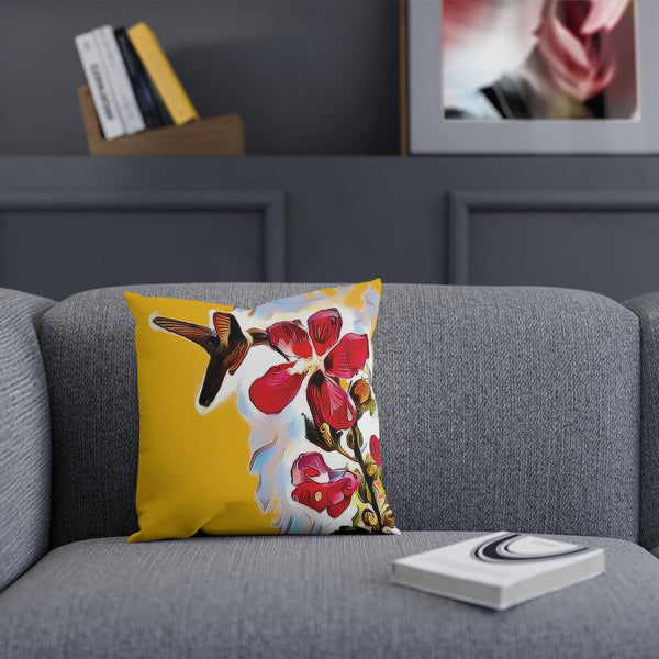 Hummingbird Red Rosa Yellow Cushion