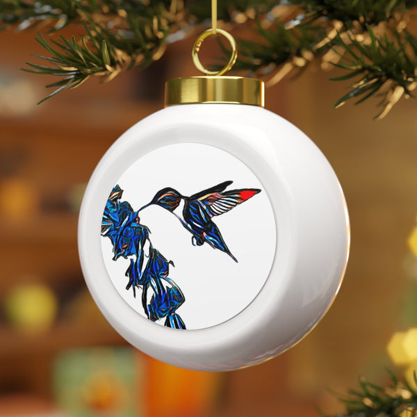 Hummingbird Blue Stick Ball Ornament