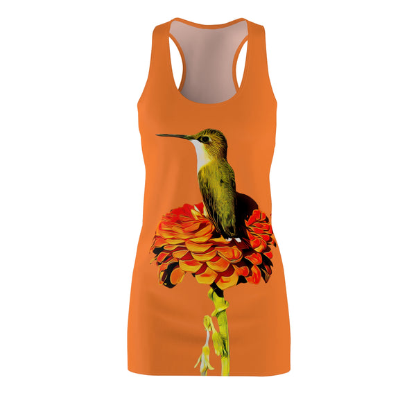 Hummingbird Orange Platform Orange Women's Cut & Sew Racerback Dress (AOP)