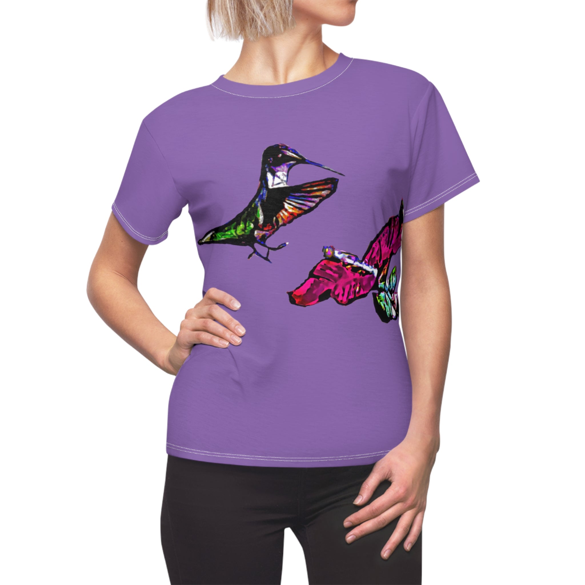 Women's Cut & Sew Hummingbird Bounce Purple Tee (AOP 1)