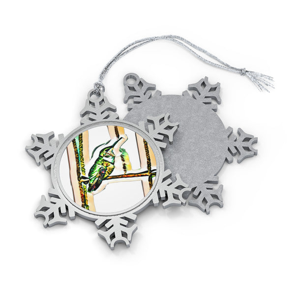 Hummingbird Gaze Pewter Snowflake Ornament