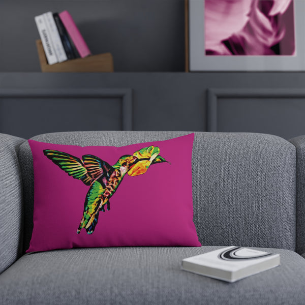 Hummingbird Emerald Sip Neat Pink Cushion