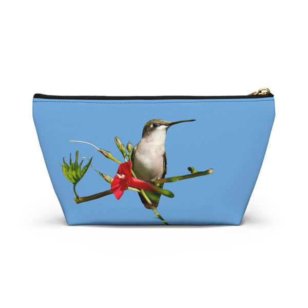 Hummingbird Red Bloom Light Blue Accessory Pouch w T-bottom