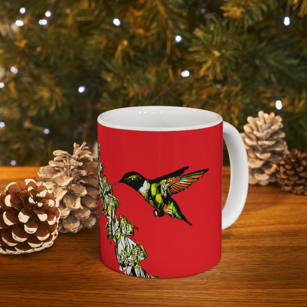 Hummingbird Stick Red Ceramic Mug 11oz