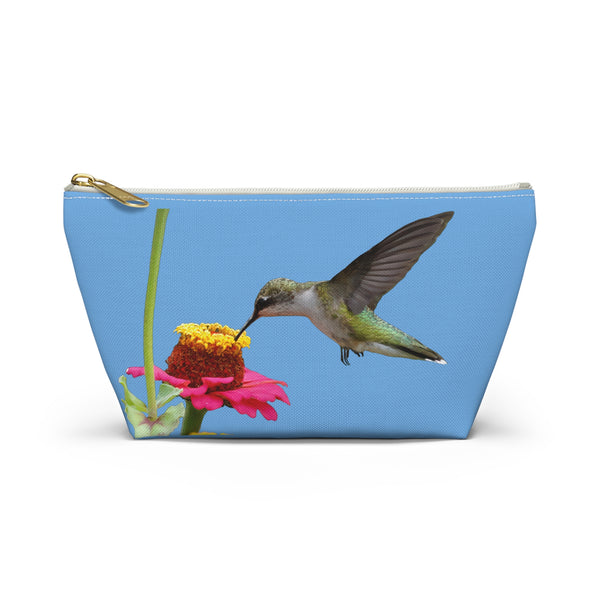 Hummingbird Zinnia Sip Light Blue Accessory Pouch w T-bottom