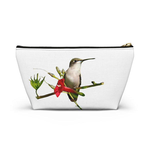 Hummingbird Red Bloom White Accessory Pouch w T-bottom