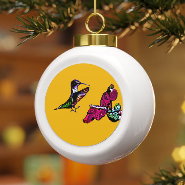 Hummingbird Bounce Yellow Ball Ornament