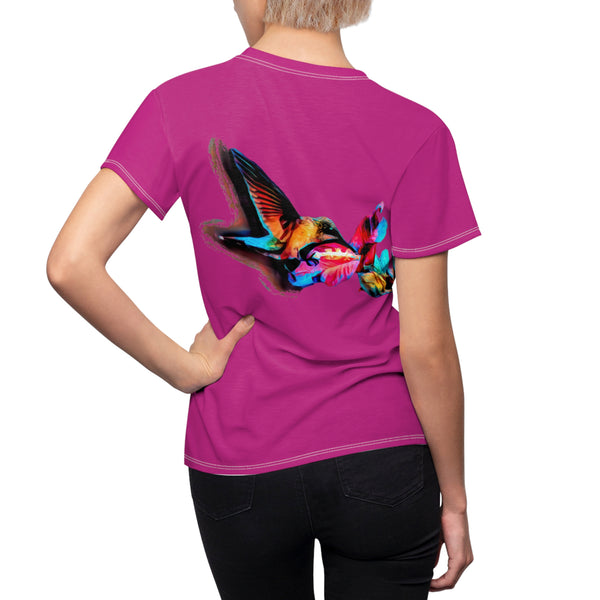 Women's Cut & Sew Hummingbird Landing Neat Pink Tee (AOP 1)