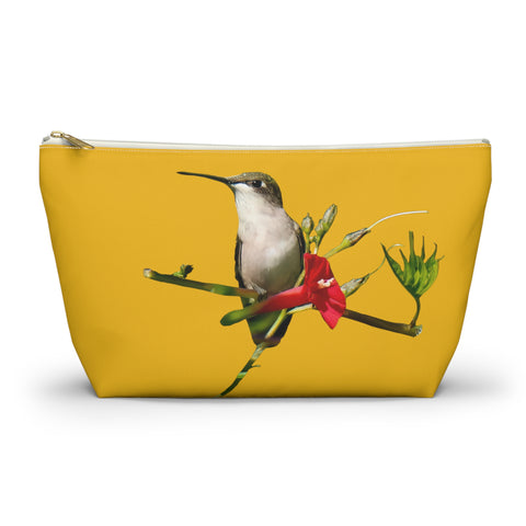 Hummingbird Red Bloom Yellow Accessory Pouch w T-bottom