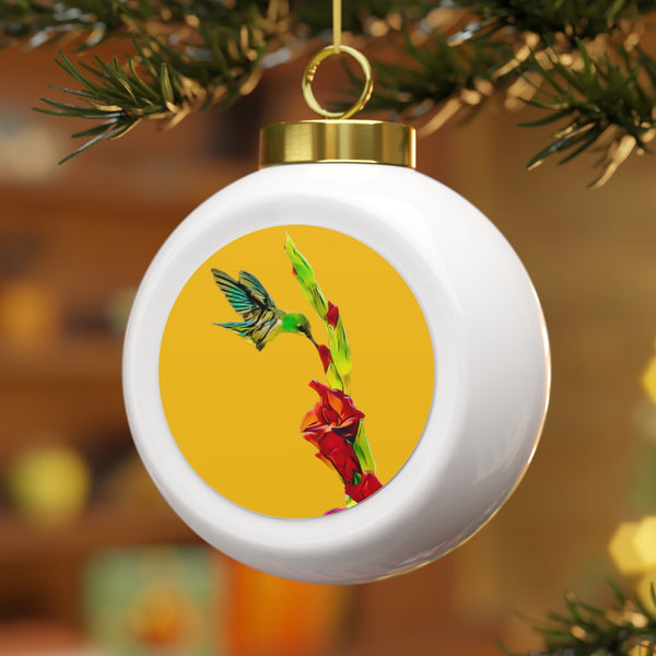 Hummingbird Gladiolus Yellow Ball Ornament