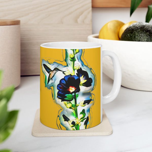 Hummingbird Standing Yellow Ceramic Mug 11oz