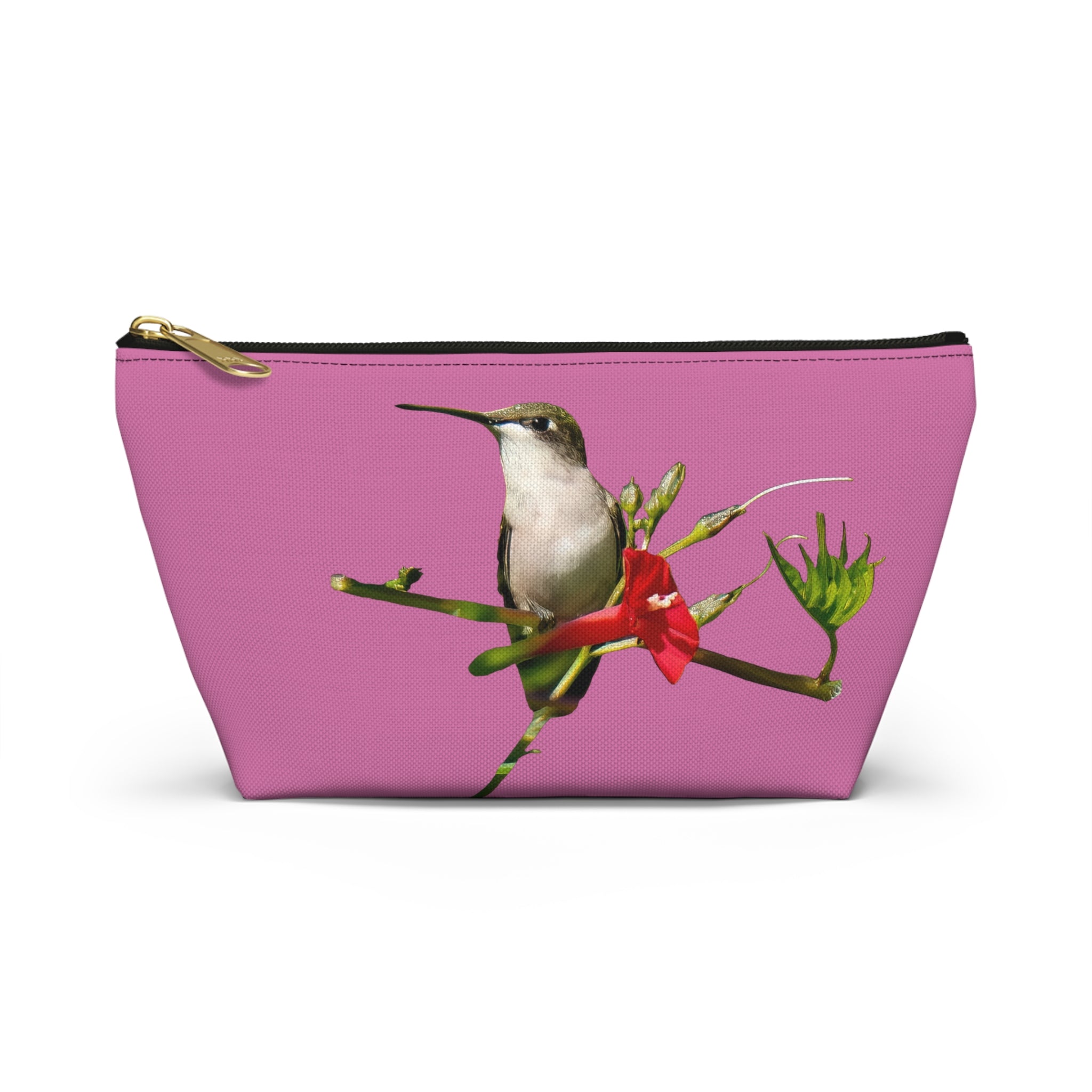 Hummingbird Red Bloom Neat Pink Accessory Pouch w T-bottom