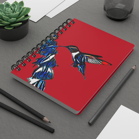 Hummingbird Blue Stick Red Spiral Bound Journal