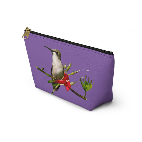 Hummingbird Red Bloom Day Purple Accessory Pouch w T-bottom