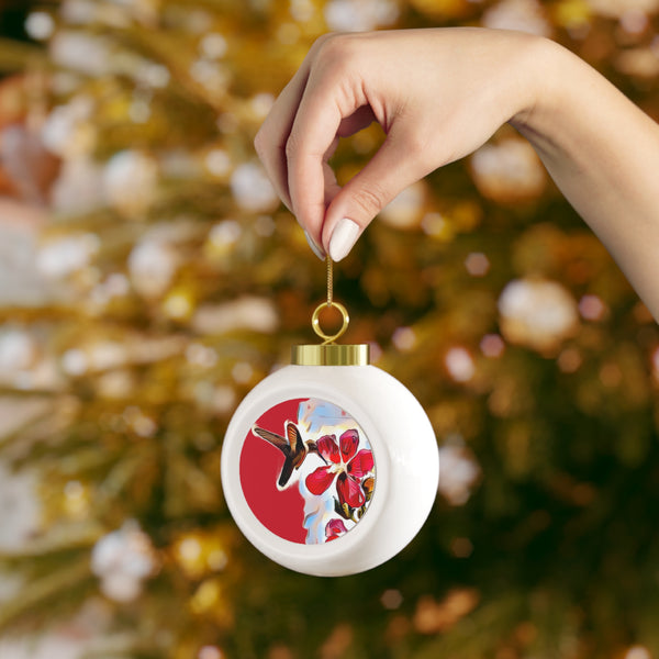 Hummingbird Red Rosa Red Ball Ornament