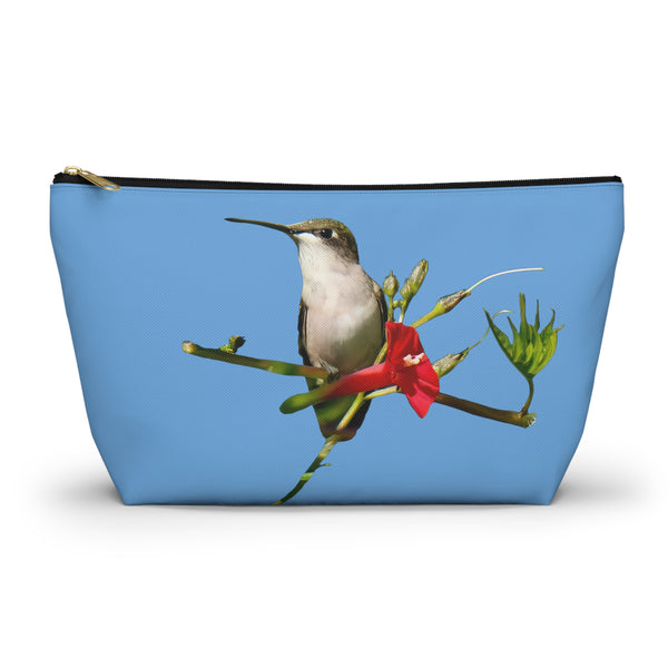 Hummingbird Red Bloom Light Blue Accessory Pouch w T-bottom