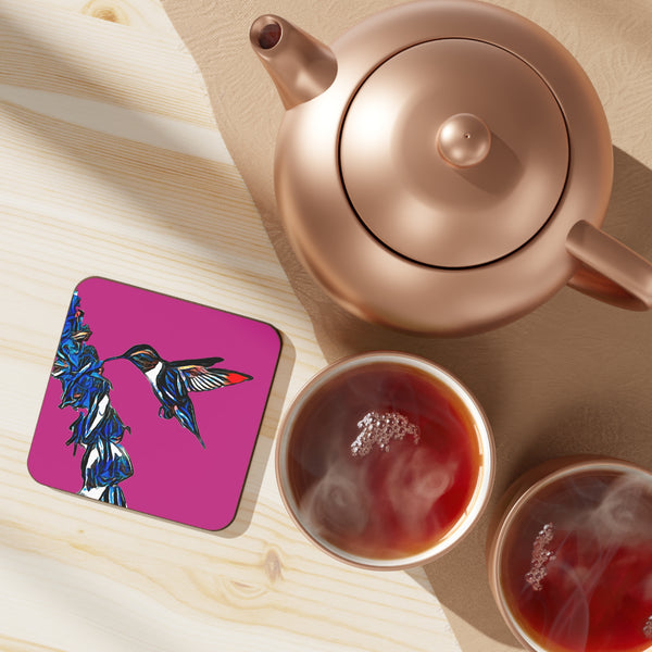 Hummingbird Blue Stick Neat Pink Hardboard Back Coaster