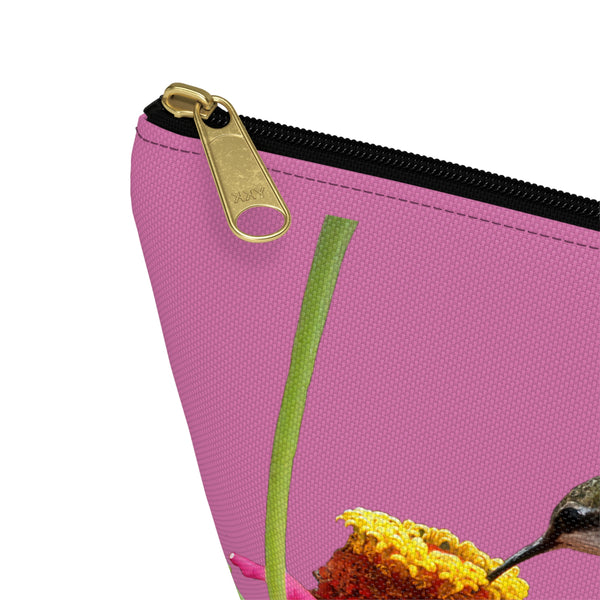 Hummingbird Zinnia Sip Neat Pink Accessory Pouch w T-bottom