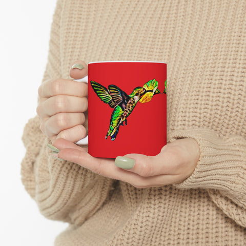 Hummingbird Emerald Red Ceramic Mug 11oz