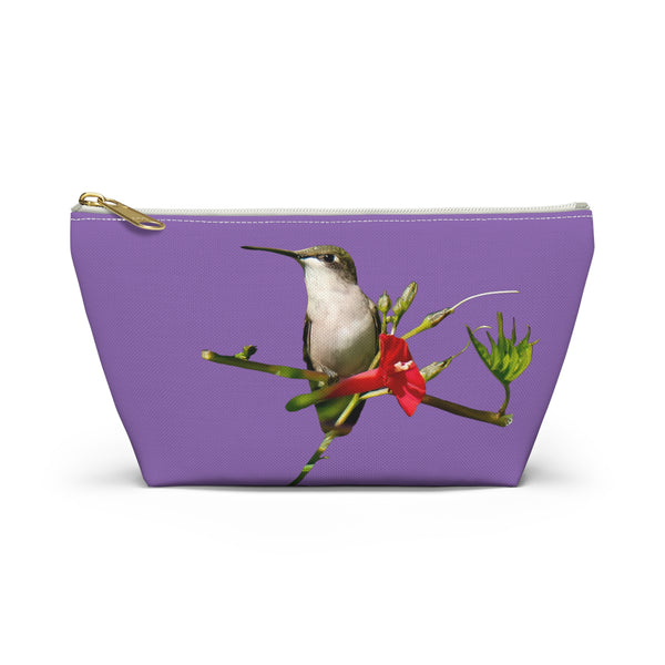 Hummingbird Red Bloom Day Purple Accessory Pouch w T-bottom