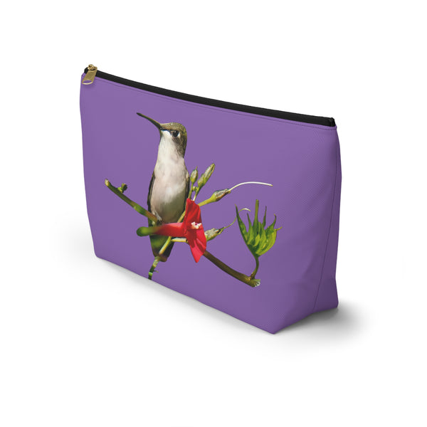 Hummingbird Red Bloom Day Purple Accessory Pouch w T-bottom