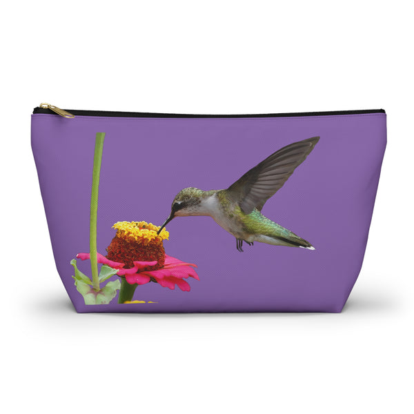 Hummingbird Zinnia Sip Day Purple Accessory Pouch w T-bottom