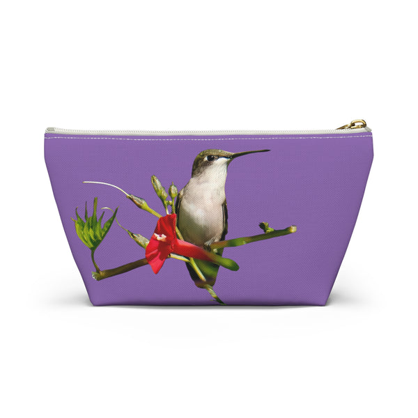 Hummingbird Red Bloom Day Purple Accessory Pouch w T-bottom