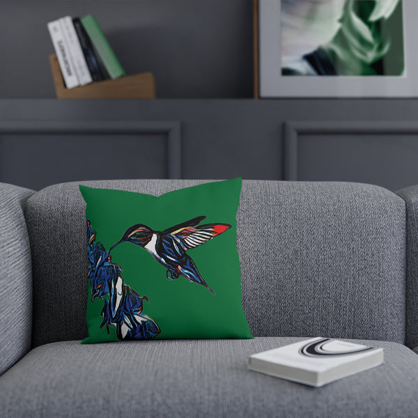 Hummingbird Blue Stick Green Cushion