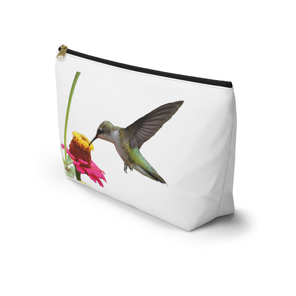 Hummingbird Zinnia Sip White Accessory Pouch w T-bottom