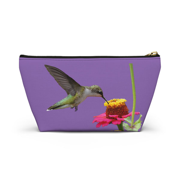 Hummingbird Zinnia Sip Day Purple Accessory Pouch w T-bottom