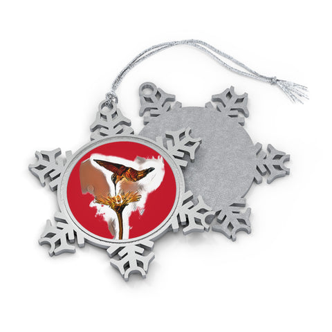 Hummingbird Flame Pewter Red Snowflake Ornament