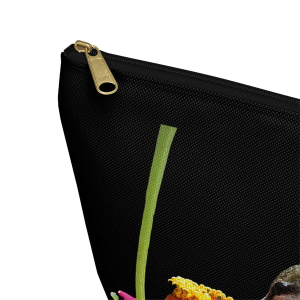 Hummingbird Zinnia Sip Black Accessory Pouch w T-bottom