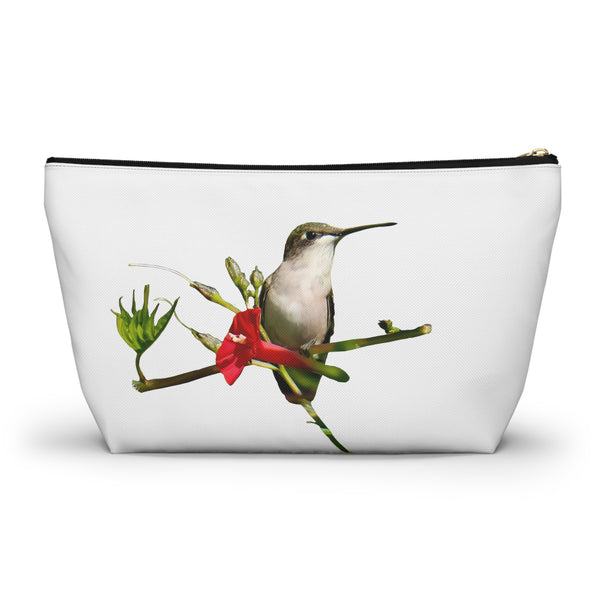 Hummingbird Red Bloom White Accessory Pouch w T-bottom