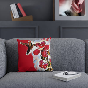 Hummingbird Red Rosa Red Cushion