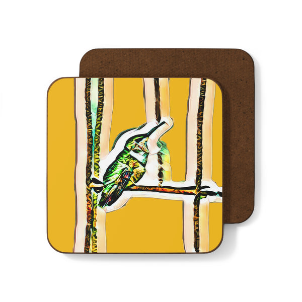 Hummingbird Gaze Yellow Hardboard Back Coaster