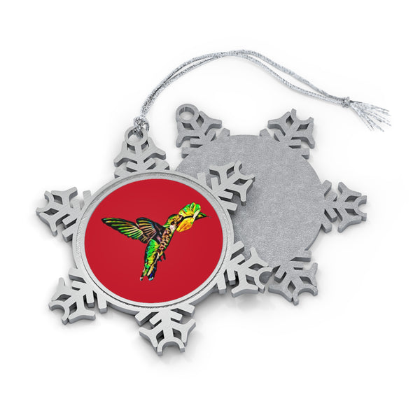 Hummingbird Emerald Sip Pewter Red Snowflake Ornament