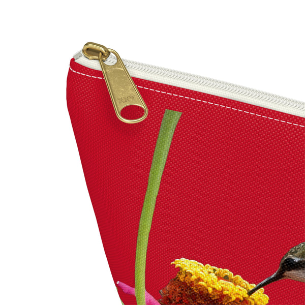 Hummingbird Zinnia Sip Red Accessory Pouch w T-bottom