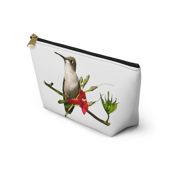 Hummingbird Red Bloom White Accessory Pouch w T-bottom