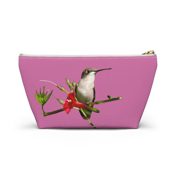 Hummingbird Red Bloom Neat Pink Accessory Pouch w T-bottom